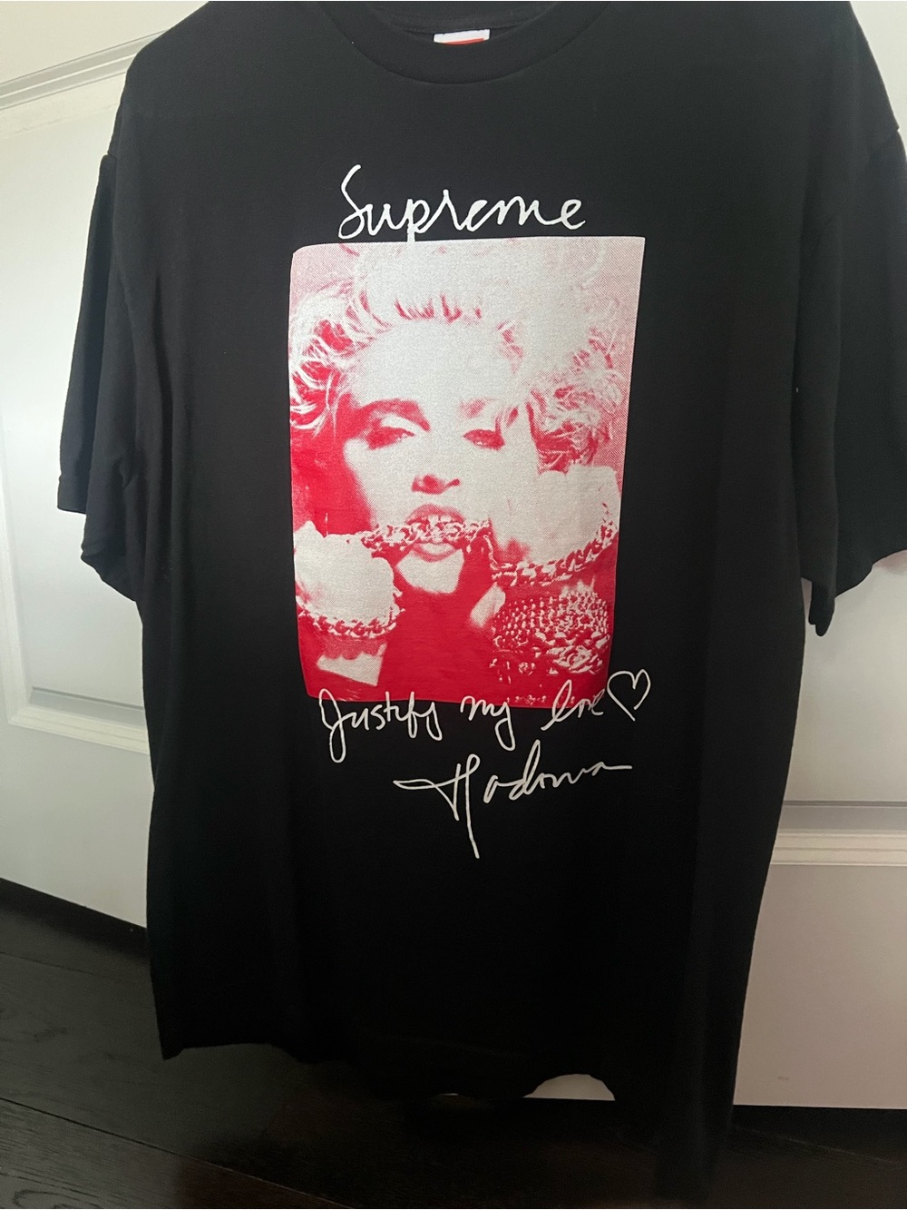 Supreme Black Tee with Madonna Red Box Logo